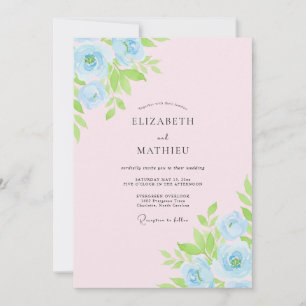 Convites Casamento Pétala Azul Rosa em Pó