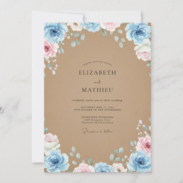 Convites Casamento Pétala Azul Tan (Frente)