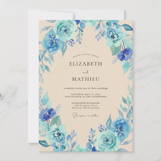 Convites Casamento Pétala Azul Turquesa (Frente)