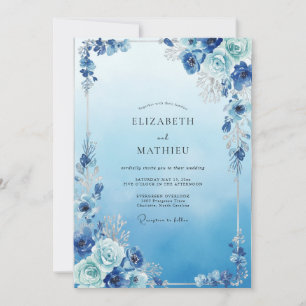 Convites Casamento Pétala Azul Vintage