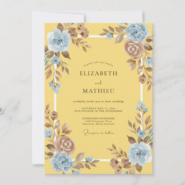 Convites Casamento Pétala Bege Amarelo (Frente)