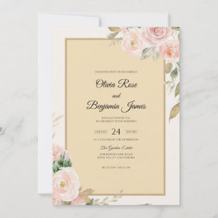 Convites Casamento Pétala Bege Luxuoso Champanhe