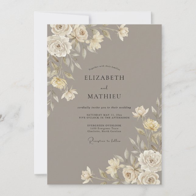 Convites Casamento Pétala Bege Muted (Frente)