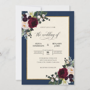 Convites Casamento Pétala Borgonha Meia-Noite