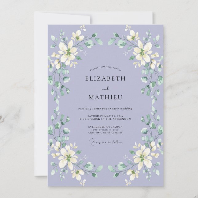 Convites Casamento Pétala Branca Lilás (Frente)