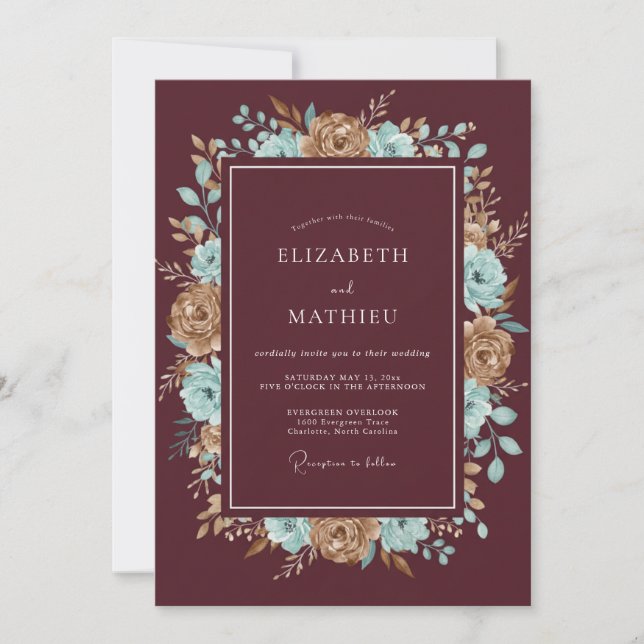 Convites Casamento Pétala Bronze Marrom (Frente)