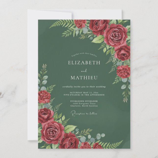 Convites Casamento Pétala Carmesim Floresta (Frente)