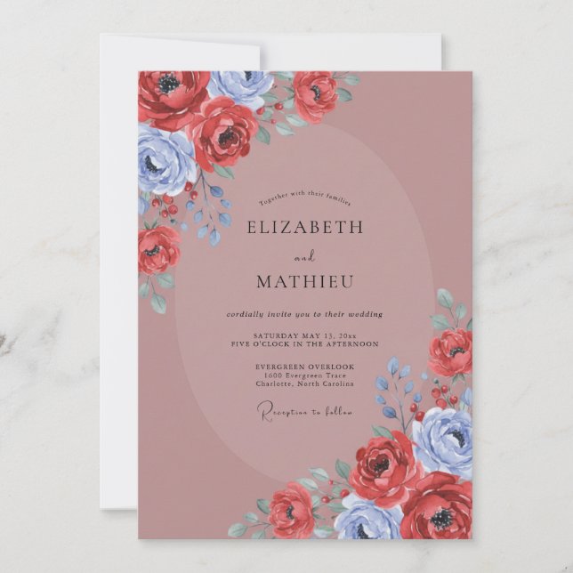Convites Casamento Pétala Carmesim Malva (Frente)