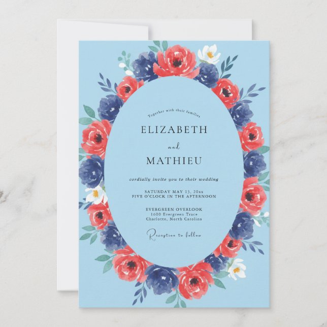 Convites Casamento Pétala Carmesim Marinho (Frente)