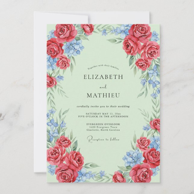 Convites Casamento Pétala Carmesim Menta (Frente)
