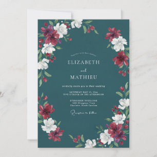 Convites Casamento Pétala Carmesim Teal