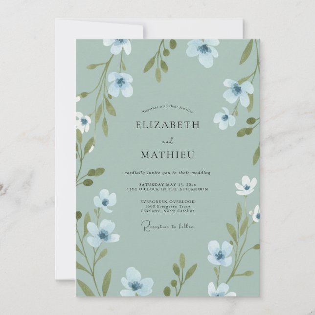 Convites Casamento Pétala Celadon (Frente)