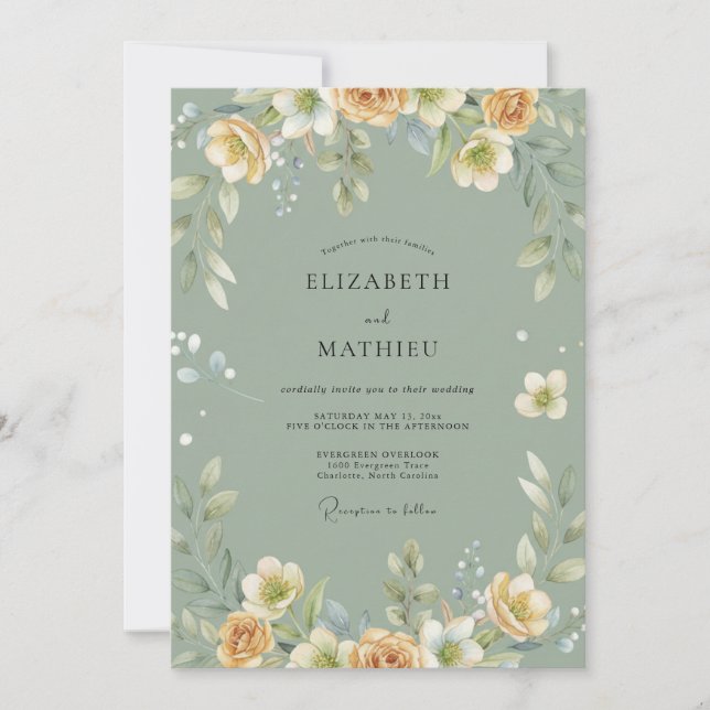 Convites Casamento Pétala Celadon Champanhe (Frente)