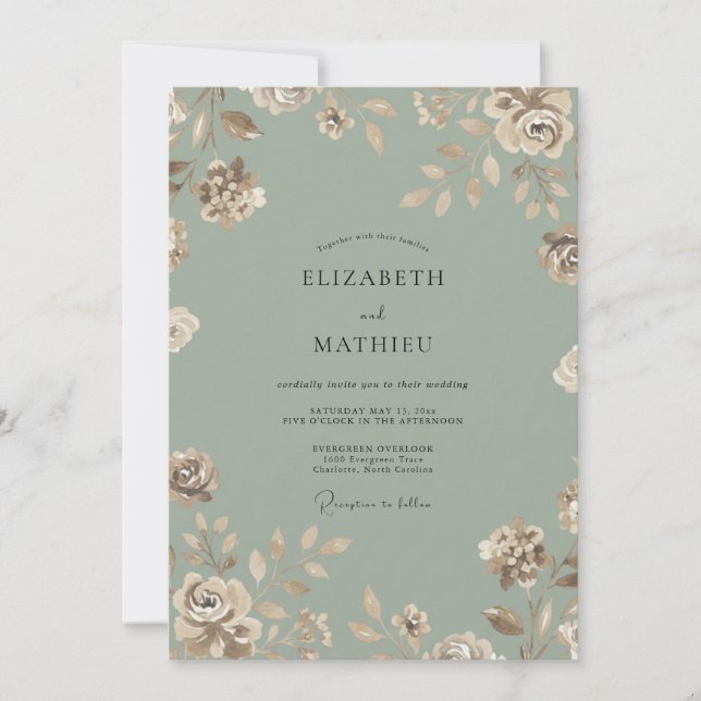 Convites Casamento Pétala Celadon Empoeirado (Frente)