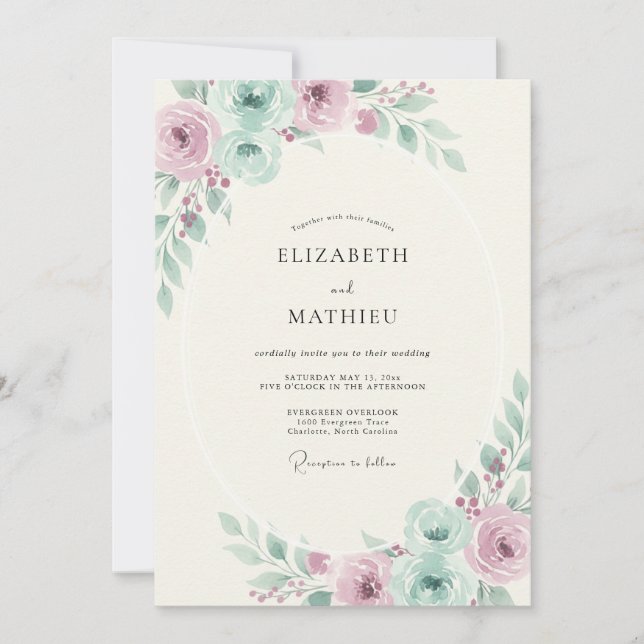 Convites Casamento Pétala Celadon Malva (Frente)