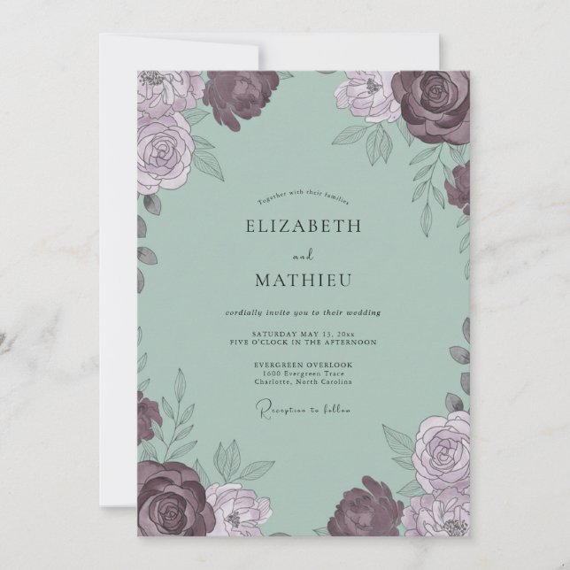 Convites Casamento Pétala Celadon Rosa Macio (Frente)