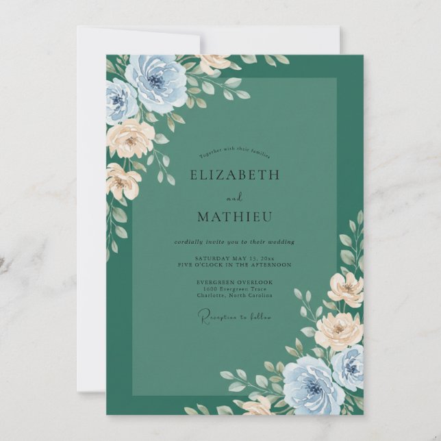 Convites Casamento Pétala Champanhe Azul (Frente)