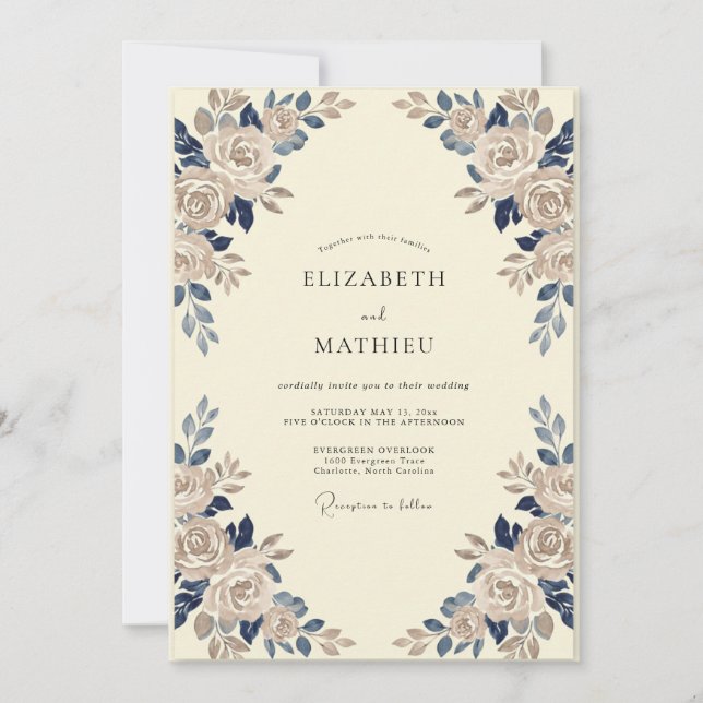 Convites Casamento Pétala Champanhe Safira (Frente)