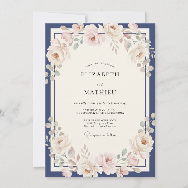 Convites Casamento Pétala Champanhe Soft Meia-Noite (Frente)