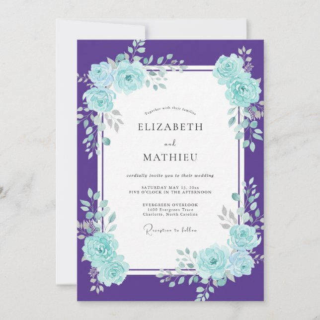 Convites Casamento Pétala Ciano Violeta (Frente)