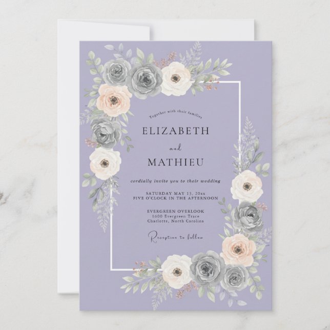 Convites Casamento Pétala Cinza Lilás (Frente)