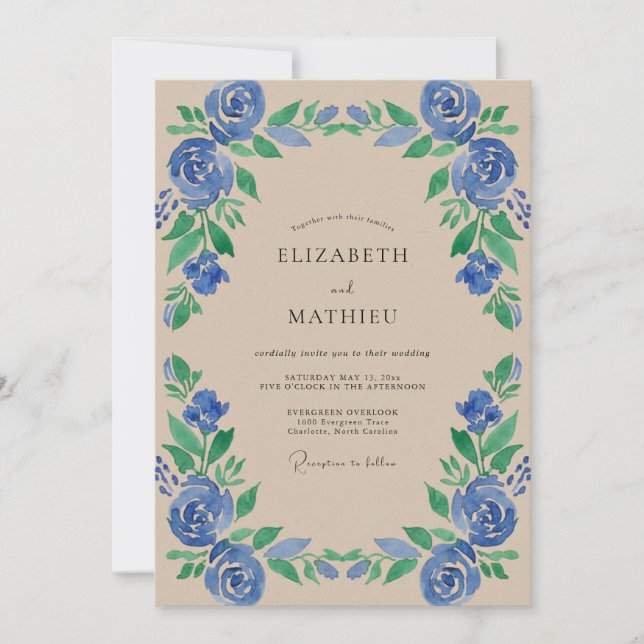 Convites Casamento Pétala Cobalto Azul (Frente)