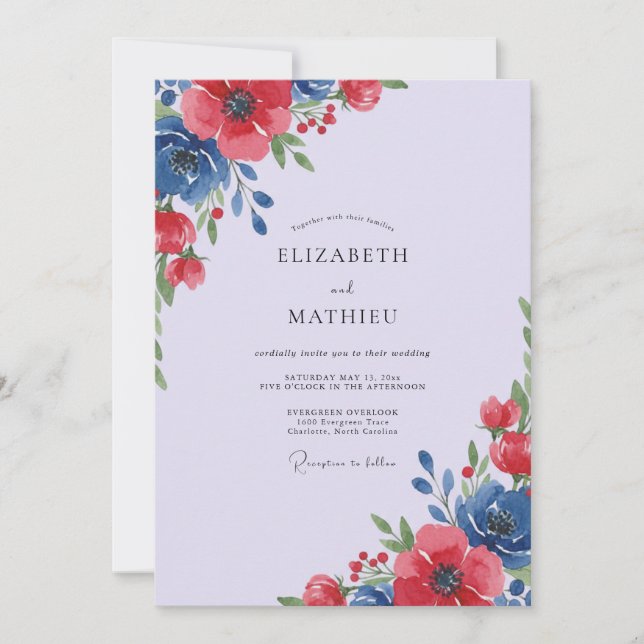 Convites Casamento Pétala Cobalto Borgonha (Frente)