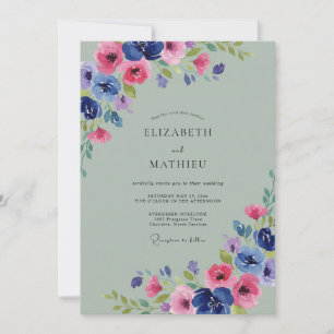 Convites Casamento Pétala Cobalto Magenta Clássico