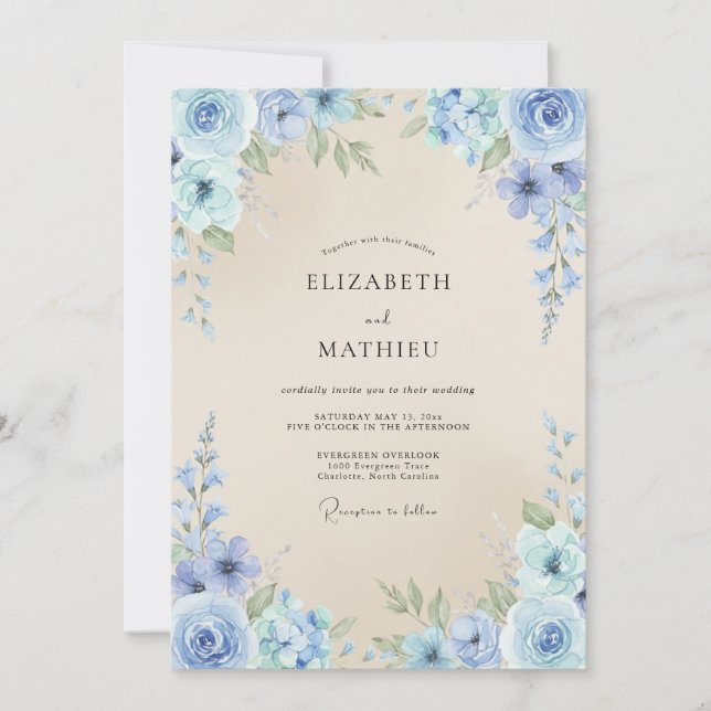 Convites Casamento Pétala Creme Antigo Periwinkle (Frente)
