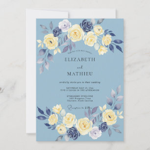 Convites Casamento Pétala Creme Azul-Celeste