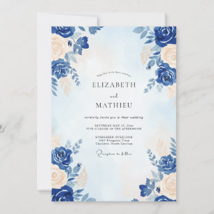Convites Casamento Pétala Creme Cobalto