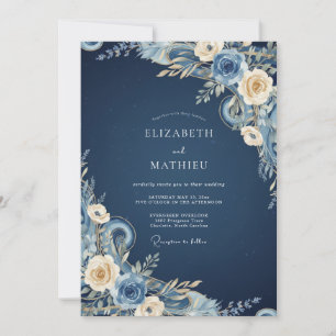 Convites Casamento Pétala Creme de Meia-Noite