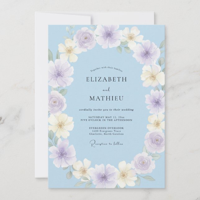 Convites Casamento Pétala Creme Quente Periwinkle (Frente)