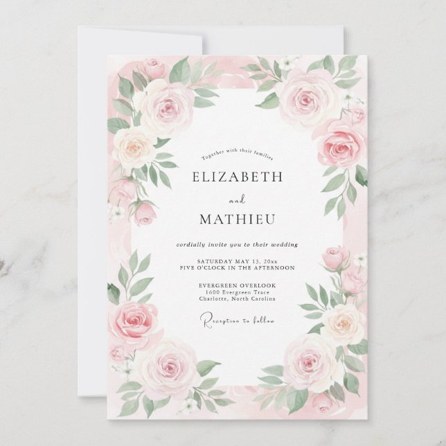 Convites Casamento Pétala Creme Rosado (Frente)