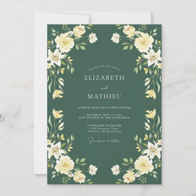 Convites Casamento Pétala Creme Sempre-verde (Frente)