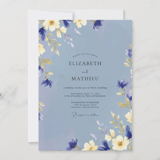 Convites Casamento Pétala Creme Suave Periwinkle (Frente)