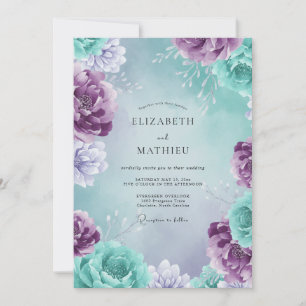 Convites Casamento Pétala de Água-Marinha Pressionada