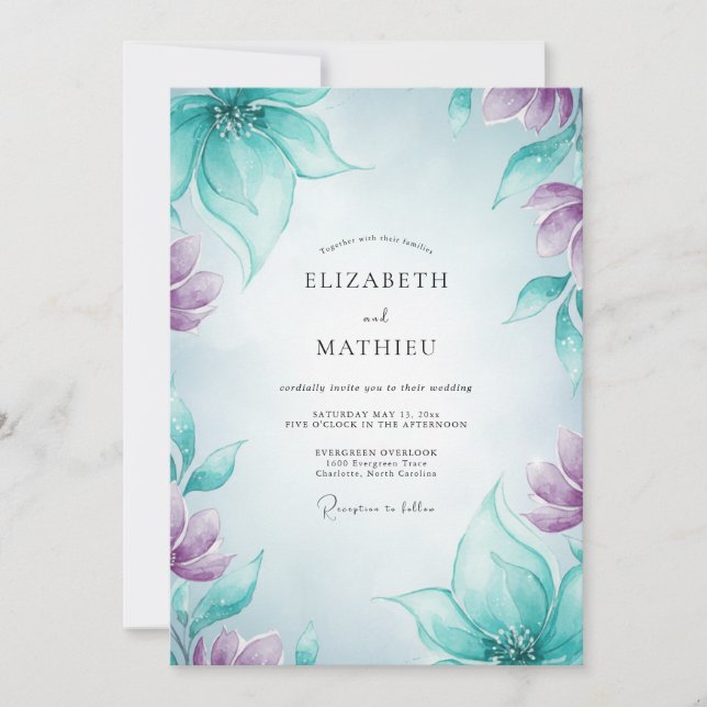 Convites Casamento Pétala de Ámbar Azul (Frente)