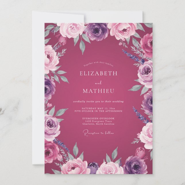 Convites Casamento Pétala de Ámbar Magenta (Frente)