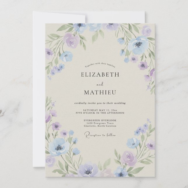 Convites Casamento Pétala de Ametista Periwinkle (Frente)