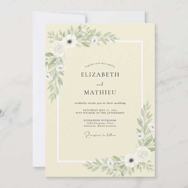 Convites Casamento Pétala de Anêmona Creme (Frente)