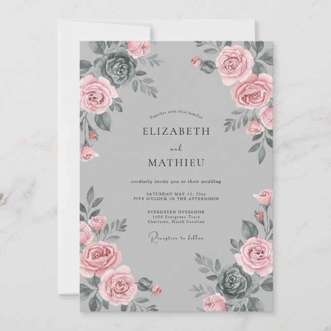 Convites Casamento Pétala de Ardósia Malva (Frente)