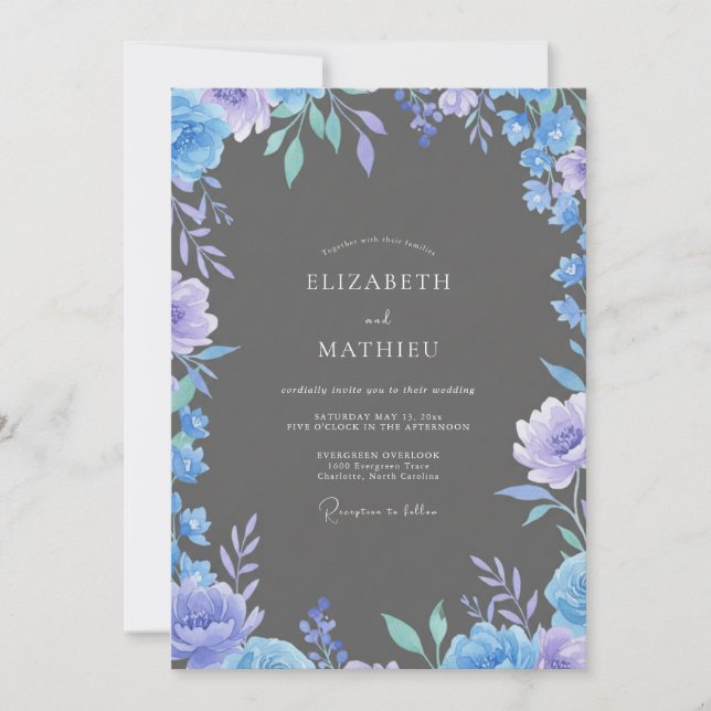 Convites Casamento Pétala de Ardósia Periwinkle (Frente)