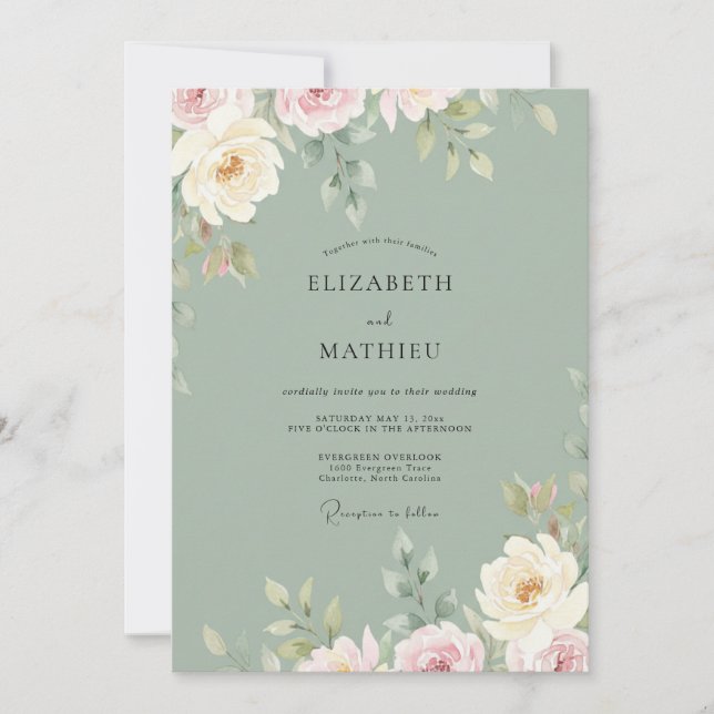 Convites Casamento Pétala de Celadon Suave (Frente)