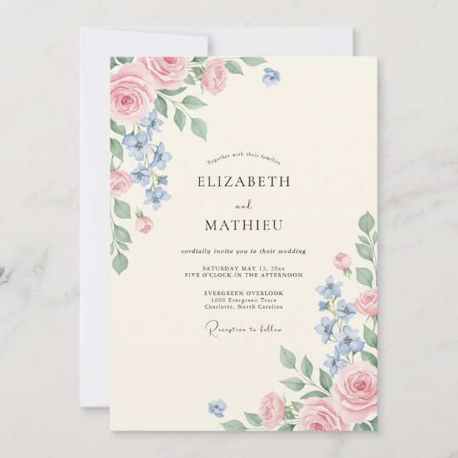 Convites Casamento Pétala de Centáurea Blush (Frente)