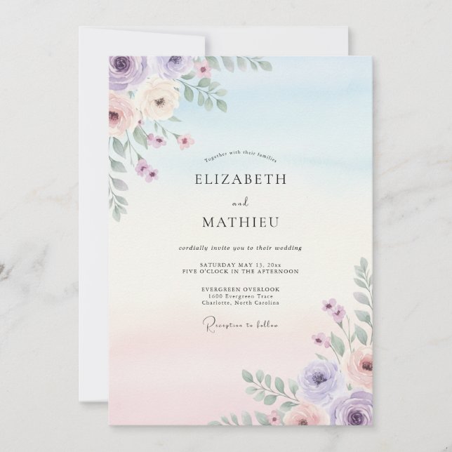 Convites Casamento Pétala de Céu Lavanda (Frente)