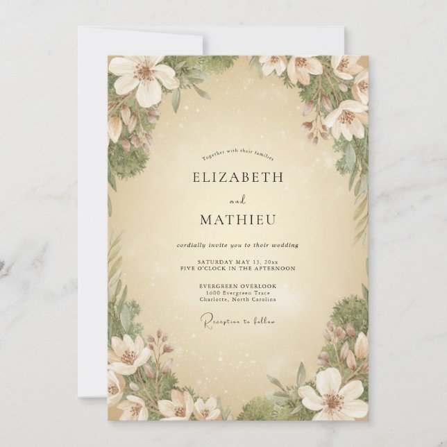 Convites Casamento Pétala de Champanhe Creme (Frente)