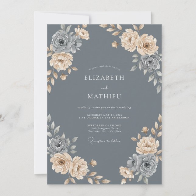 Convites Casamento Pétala de Champanhe Slate (Frente)