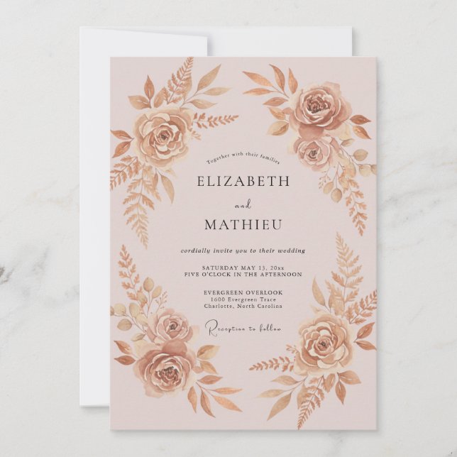 Convites Casamento Pétala de Cobre Champanhe Dourado (Frente)