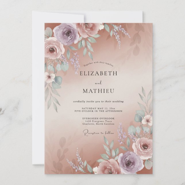 Convites Casamento Pétala de Cobre Malva (Frente)
